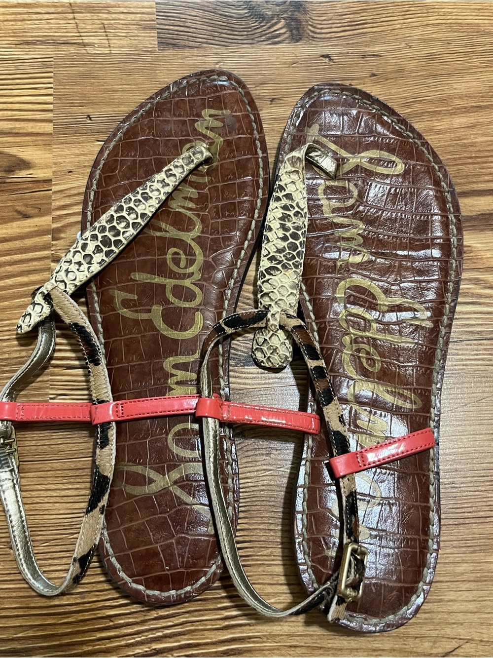 Women’s orange, animal print Sandals with straps 8.5